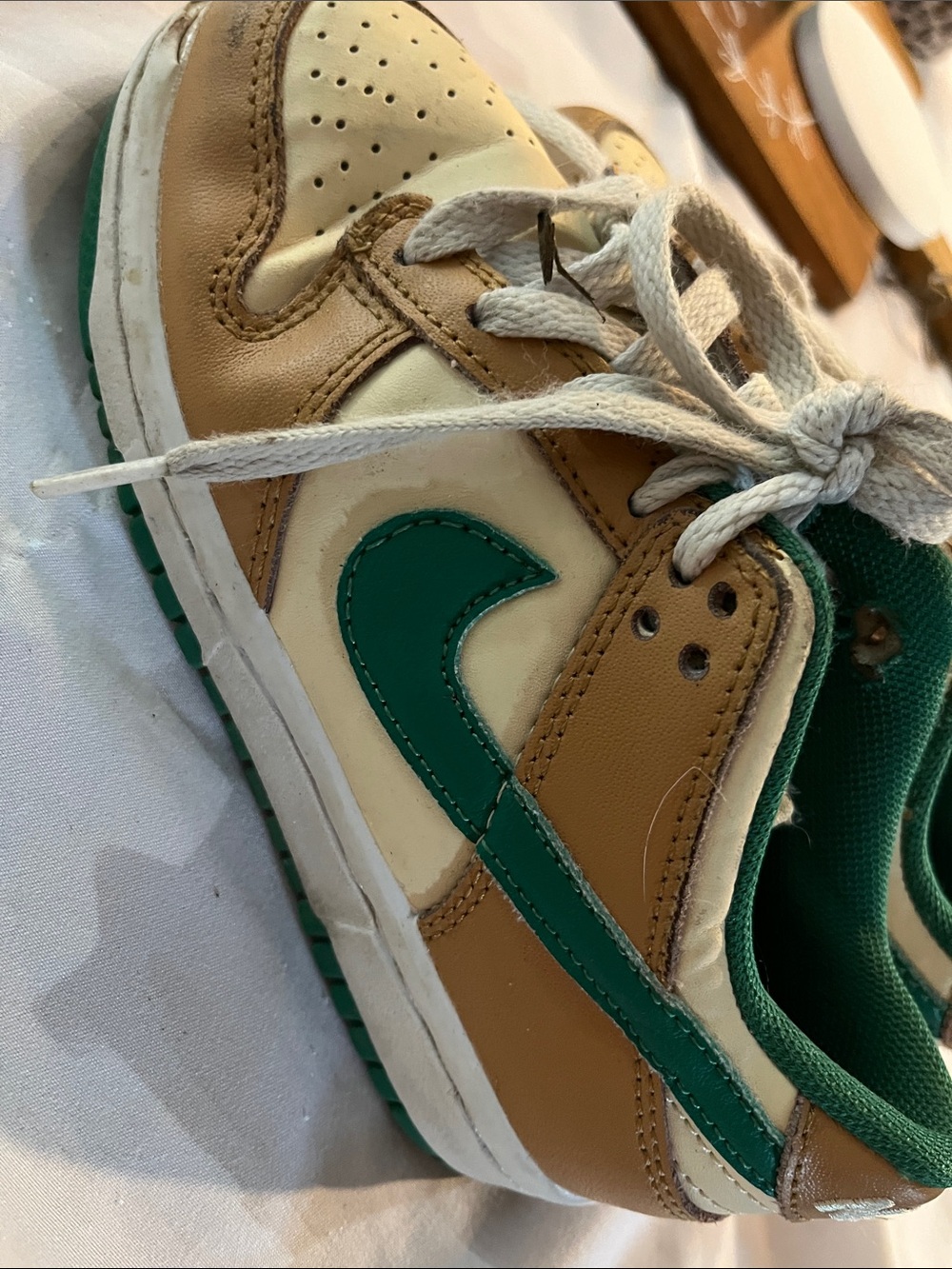 Nike Low-Top Sneakers in Tan, Cream & Green Swoosh